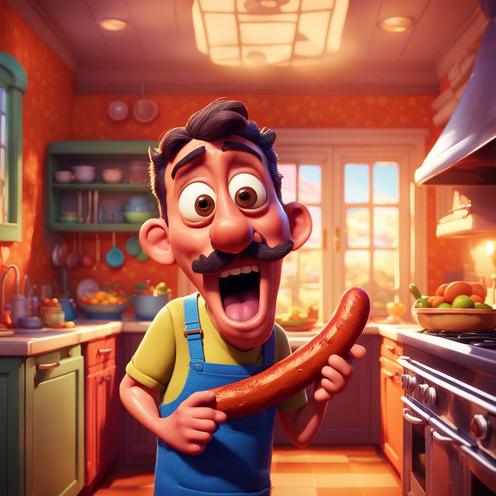 Funny Man with Sausage: 3D Digital Art