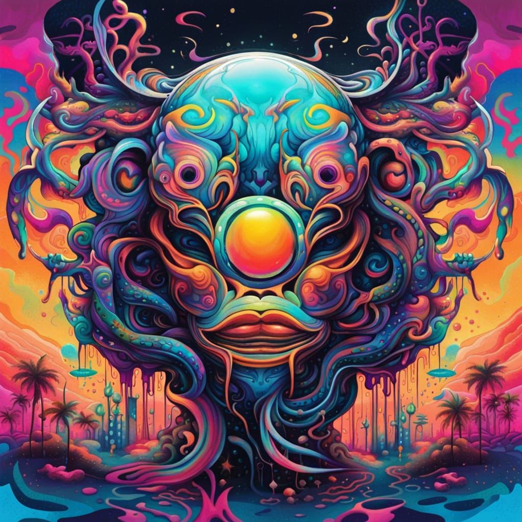 Psychedelic Alien Ritual in Digital Graffiti Style