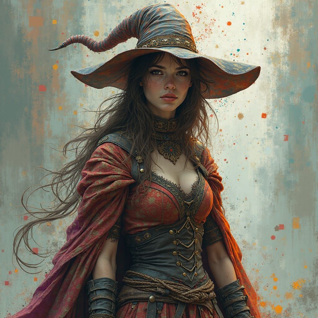 Glitch Art Elf Mage in Dark Fantasy Style