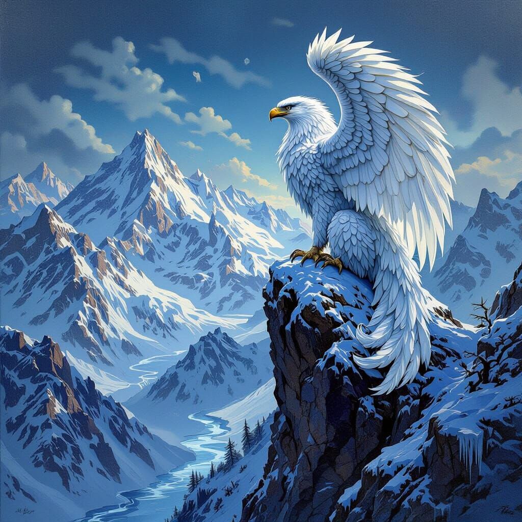 Griffin on Snowy Peak in Diamond Painting Style