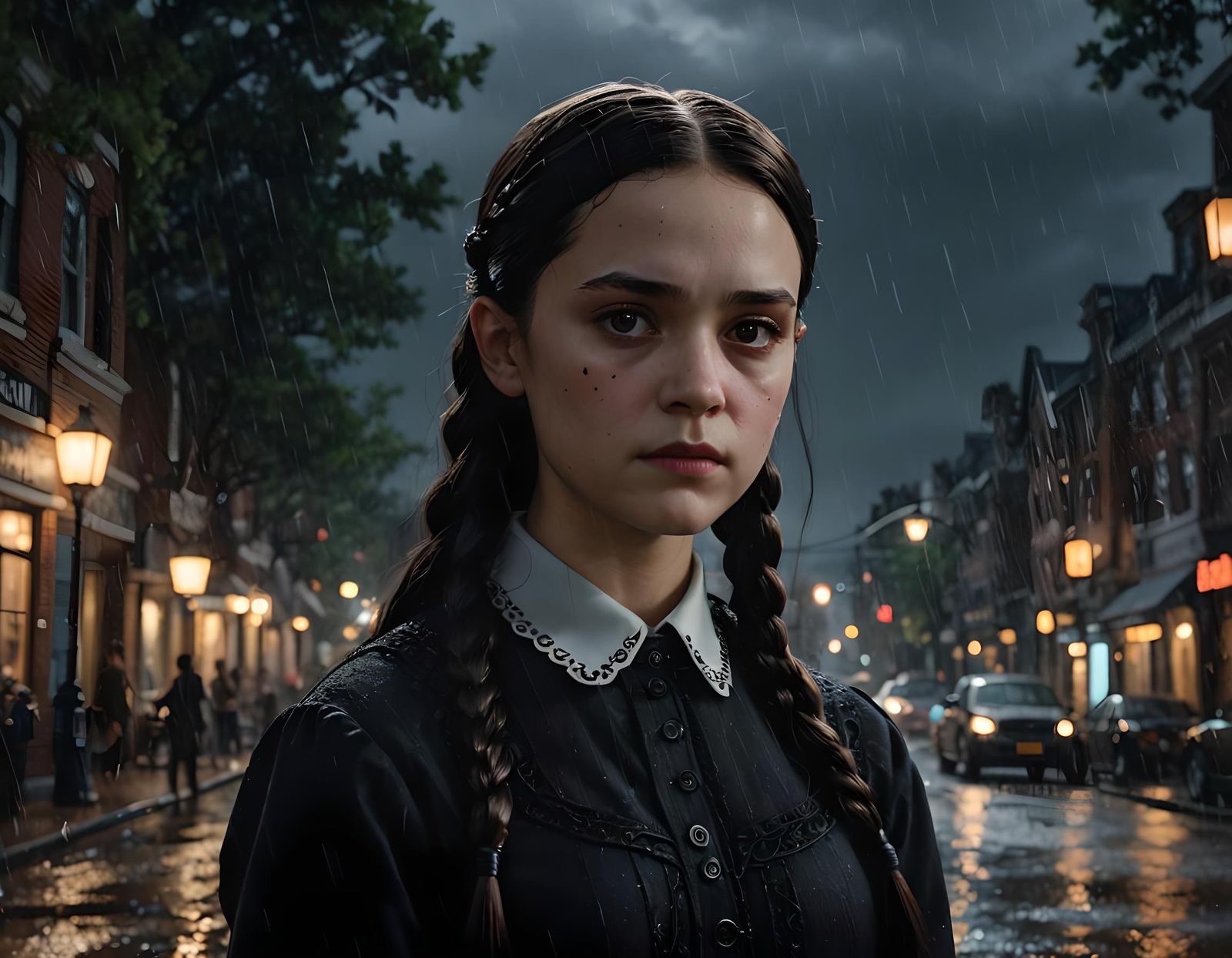 Wednesday Addams Portrait in Dynamic Lighting