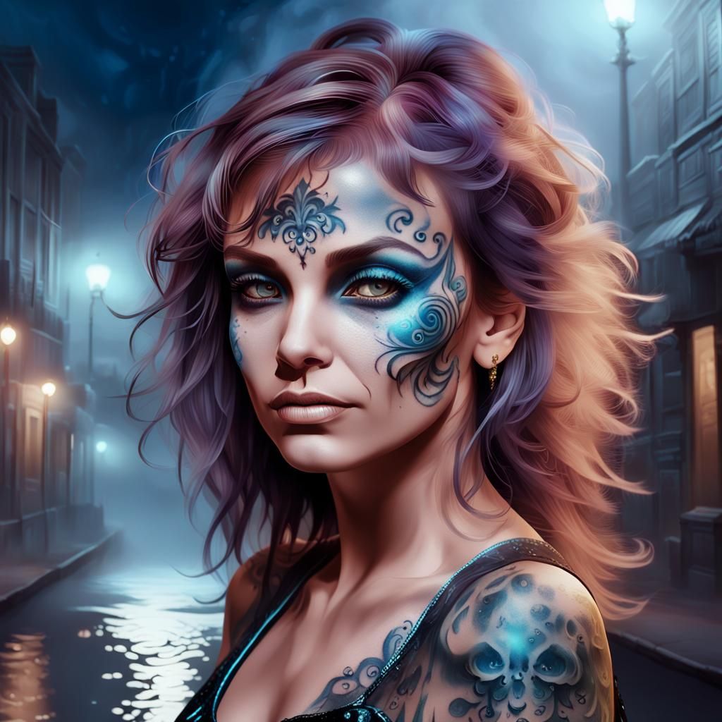 Bioluminescent Woman in Fog, Digital Art Masterpiece