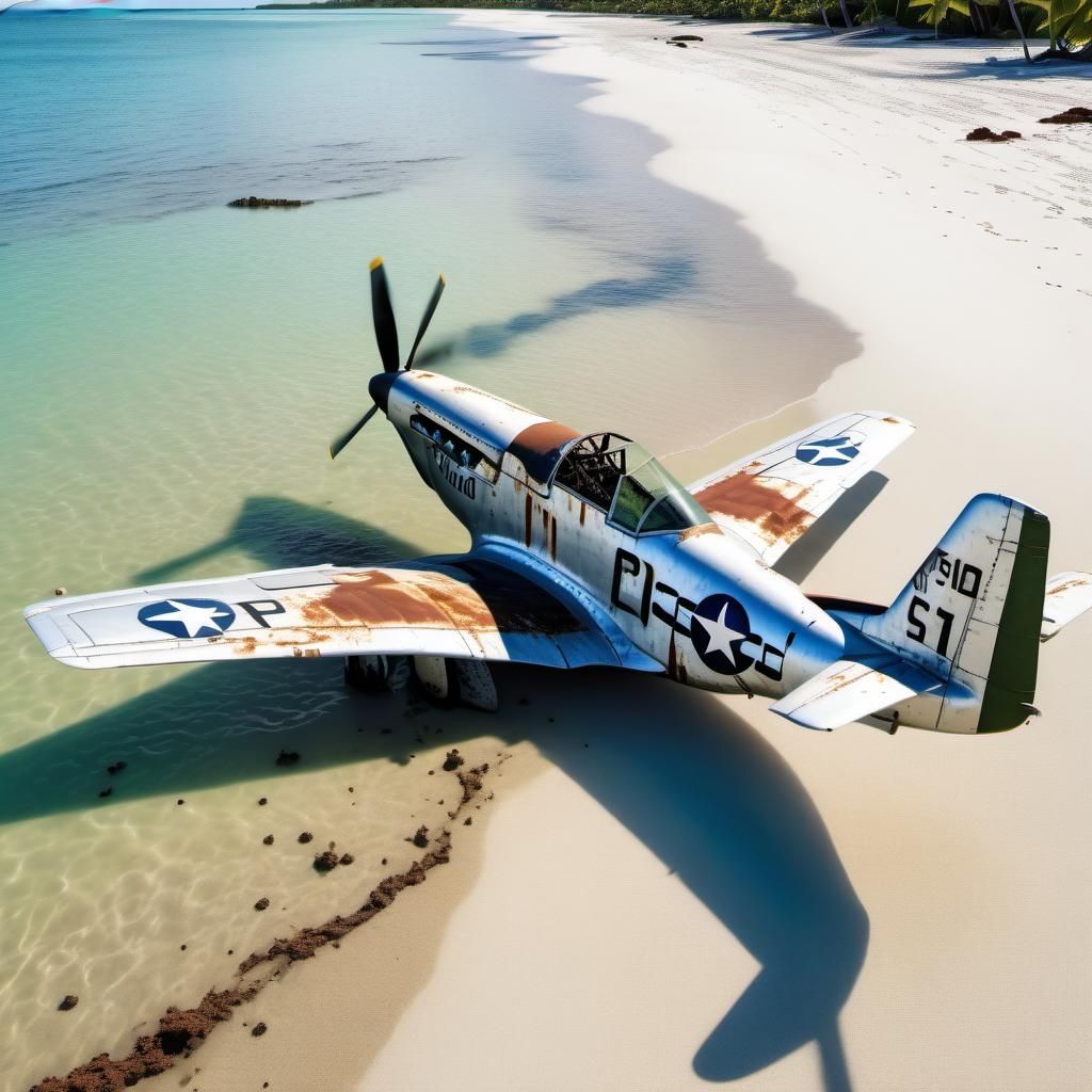 Crashed P-51 Mustang on Paradise Island Beach