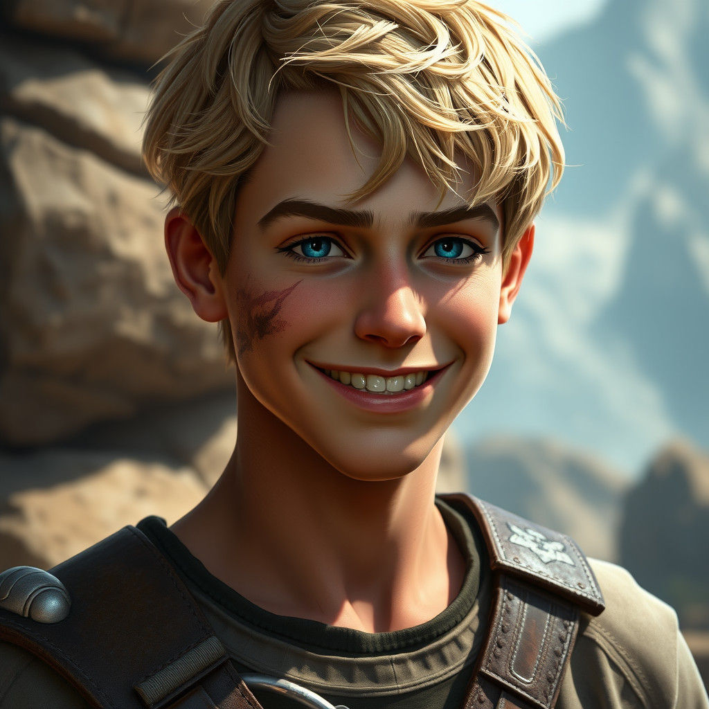 College Boy Portrait with Scar in Fantasy Style