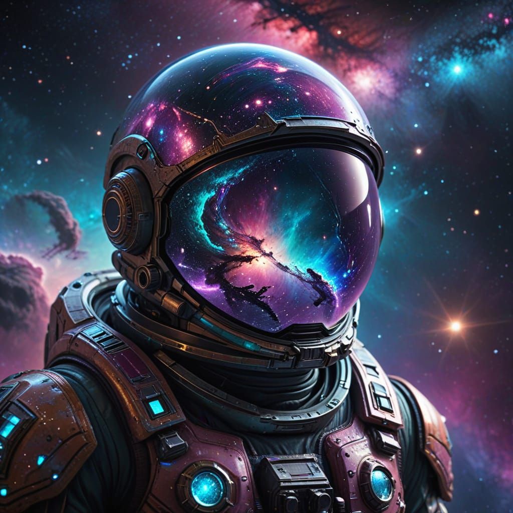 Galaxy Reflected in Astronaut Helmet, Digital Art