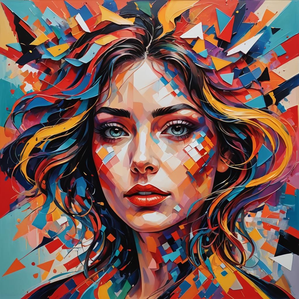 Abstract Geometric Portrait in Acrylic Painting Style