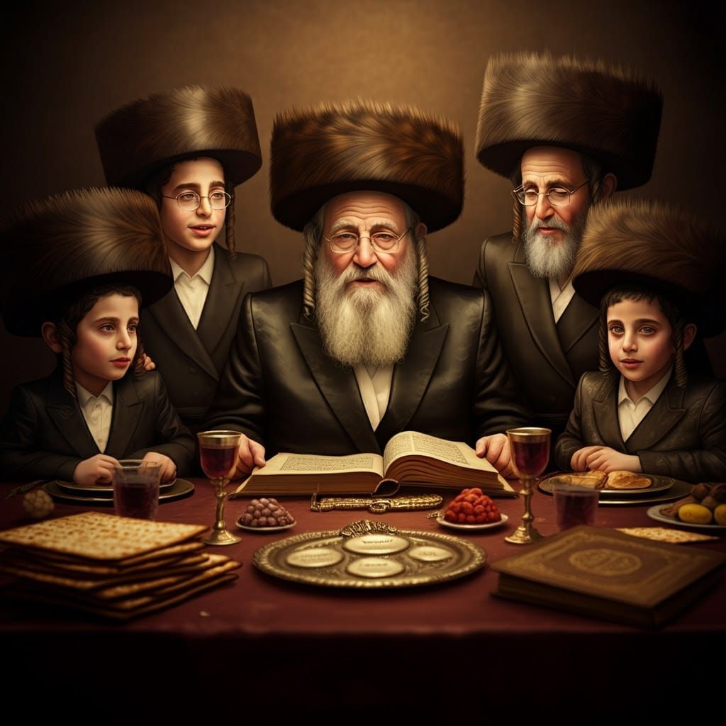 Warm Light Illuminates Hasidic Jewish Family at Sacred Passo...