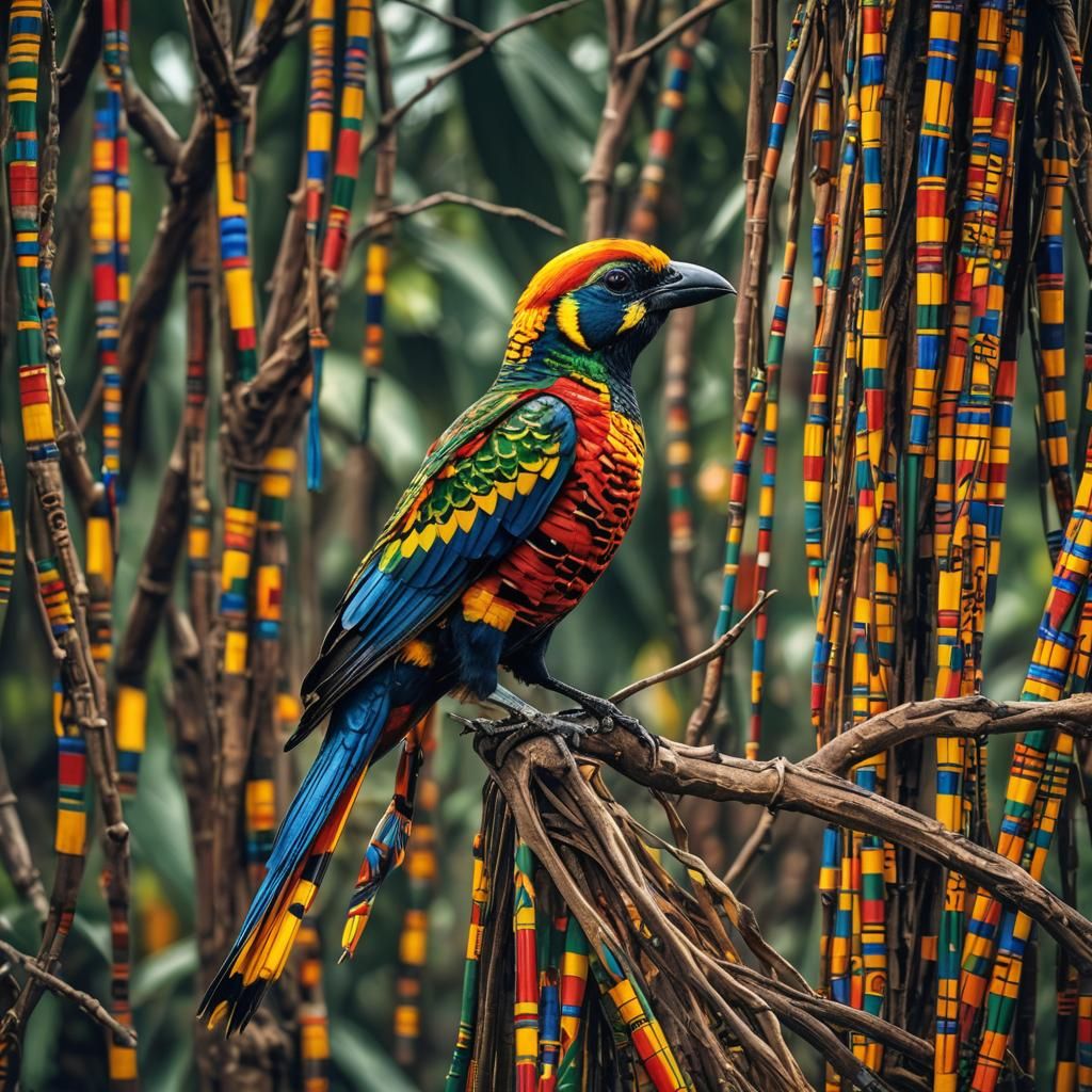 Kente Cloth Bird: Hyperrealistic Digital Art
