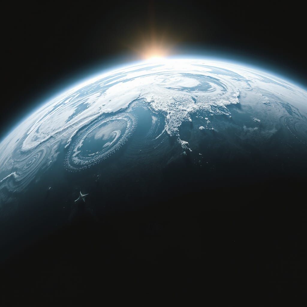 Earthrise Over Lunar Horizon in Digital Art Style