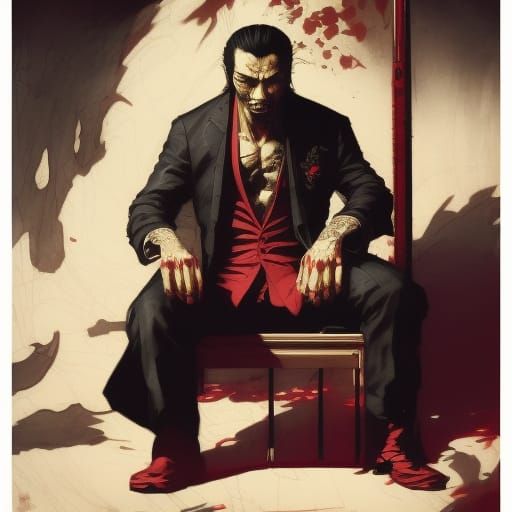 Yakuza in Red: A Gothic Horror Illustration