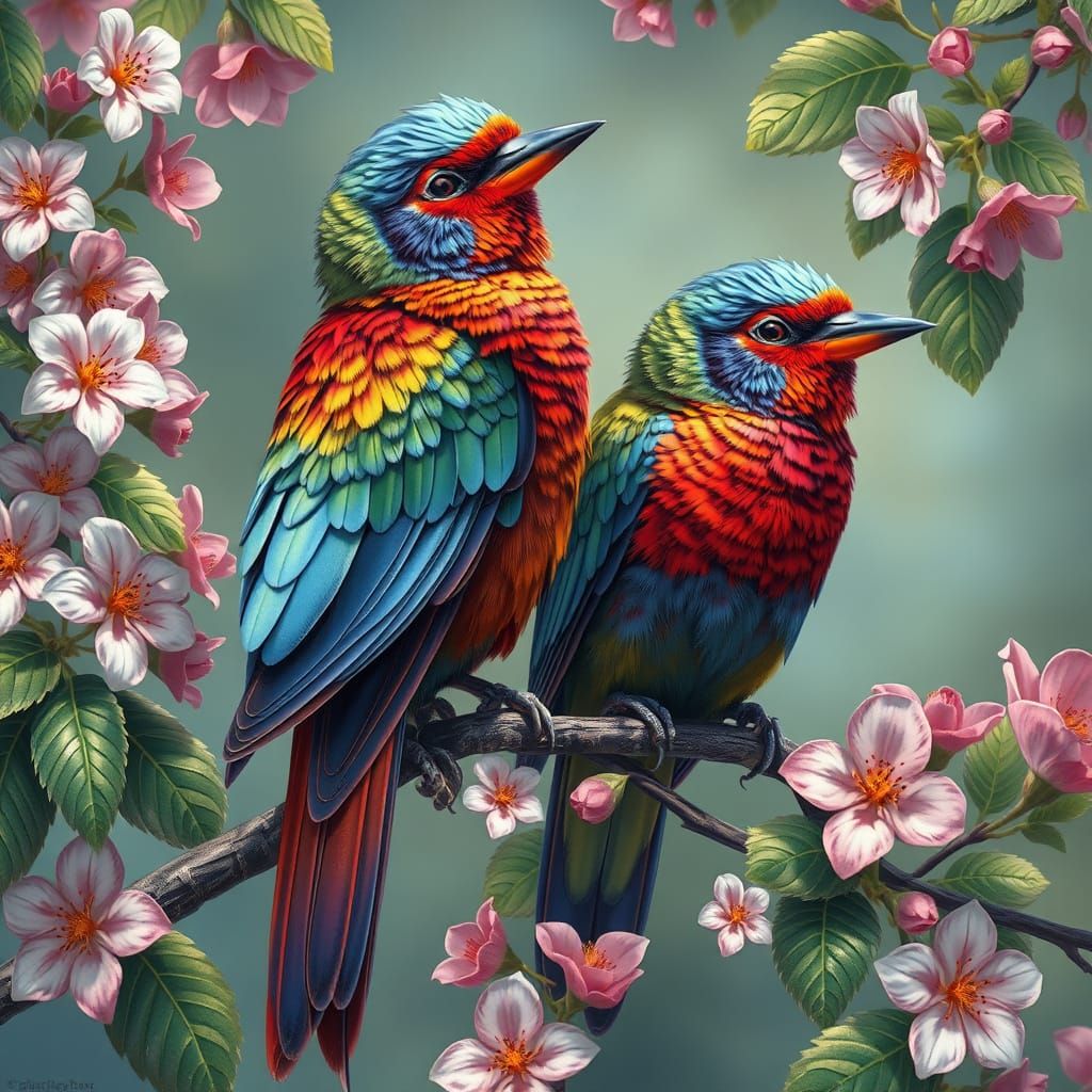 Ethereal Birds in Art Nouveau Style