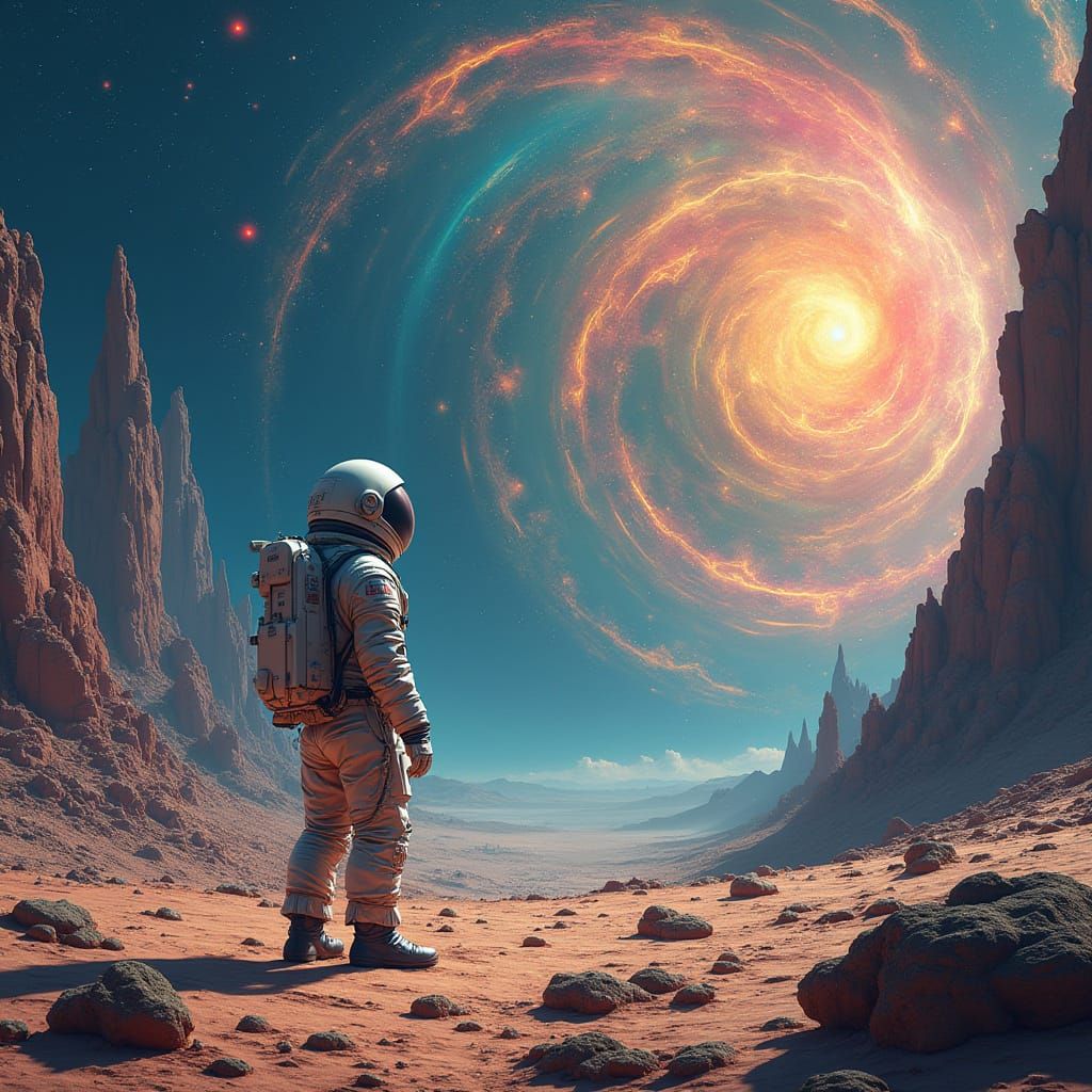 Astronaut on Alien Planet with Nebula