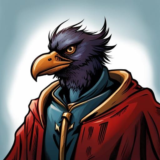 Medieval Bird Person Portrait in Comic Style