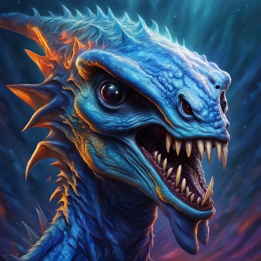 Hyperrealistic Blue Alien Creature with Sharp Teeth