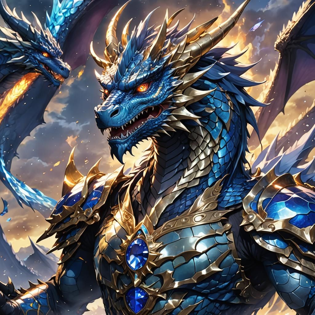 Anime Dragon with Sapphire Crown in Key Visual Style