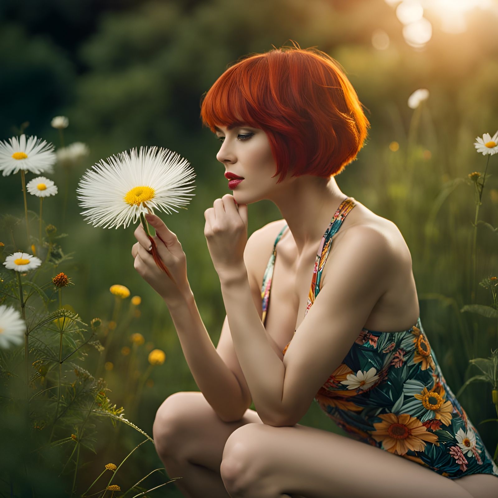 Gorgeous Woman with Flower in Hyperrealistic Photo