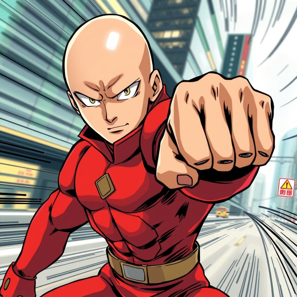 Saitama Charges Serious Punch in Manga Illustration