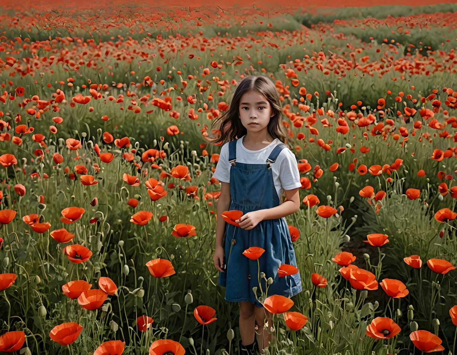 Girl Stands Among Vibrant Poppies