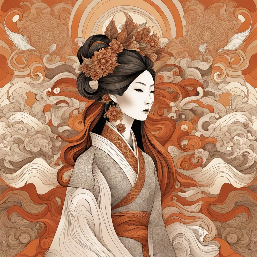 Fox King's Bride: Asian Woman in Fractal Art