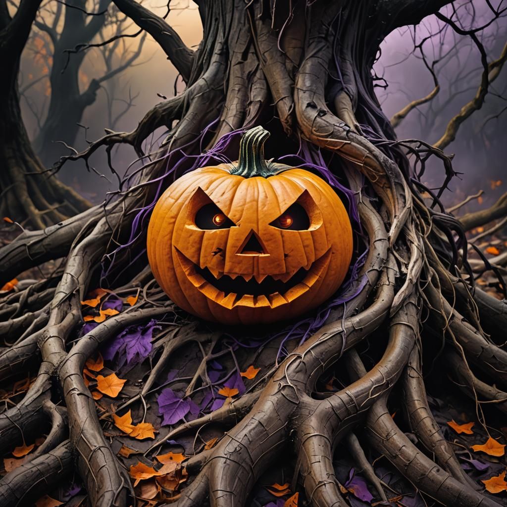 Haunting Pumpkin Jack O' Lantern in Dark Fantasy Style