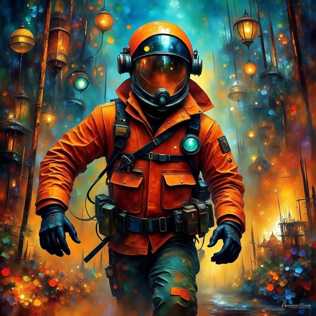 Emergency Responder Rushes into Futuristic Scene