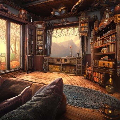 Detailed Matte Painting of a Fantastical Man Cave