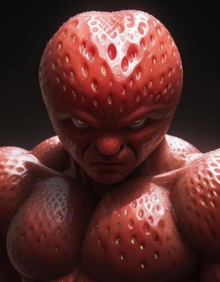 Hyperrealistic 3D Strawberry Man with Volumetric Lighting