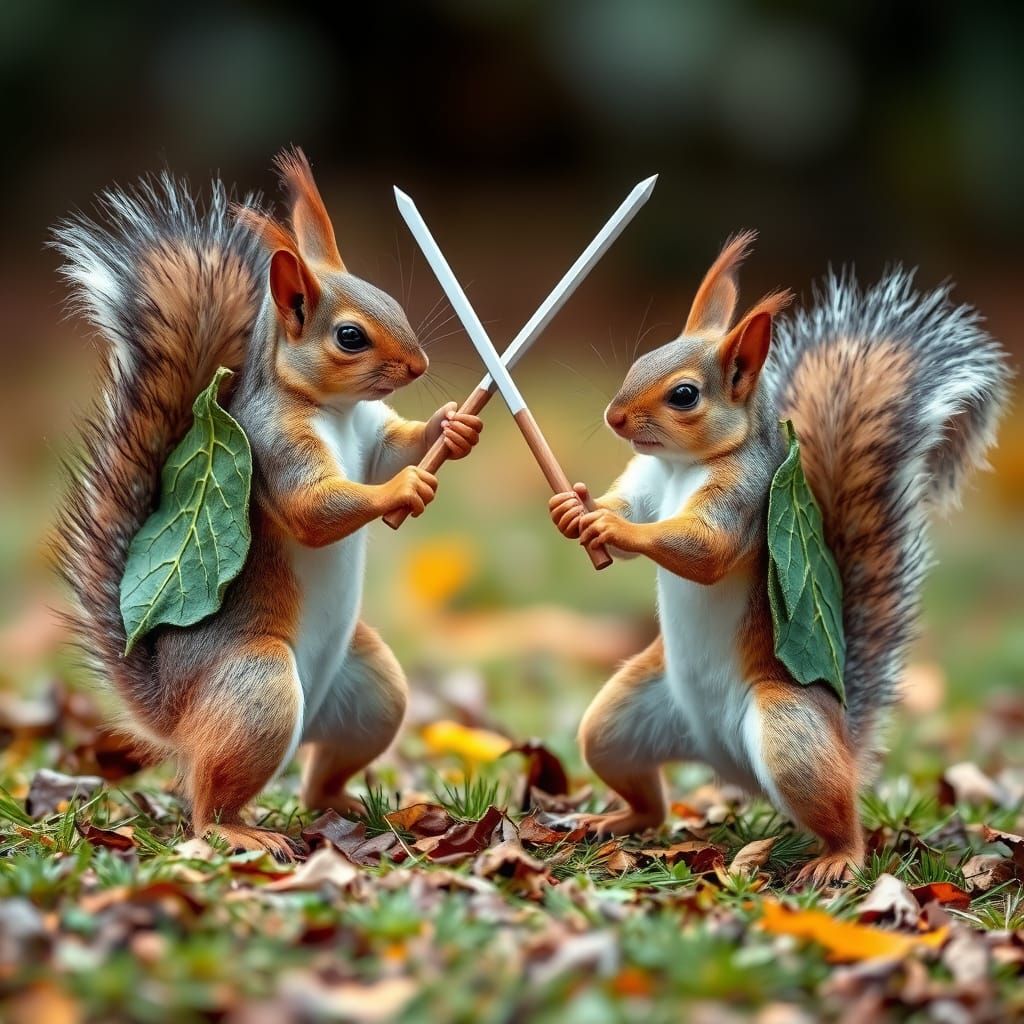 Squirrels Engage in Whimsical Pine Needle Duel