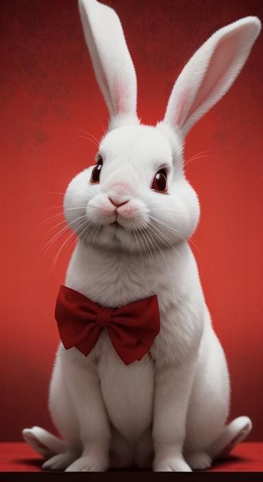 Red Bunny Pattern in Hyperrealistic Style