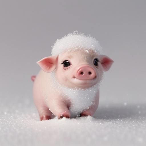 Adorable Miniature Piglet in Falling Snow