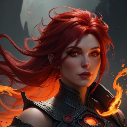 Fiery Haired Woman: Fantasy Concept Art