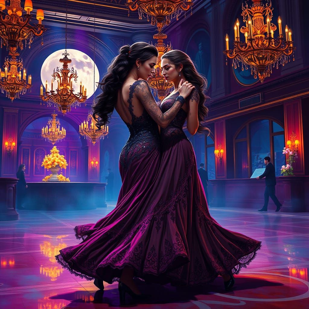Sensual Tango in a Fantastical Moonlit Ballroom