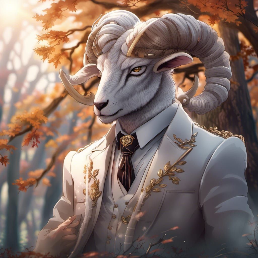 Ram in Formal Wear: Hyperrealistic Anime-Inspired Art