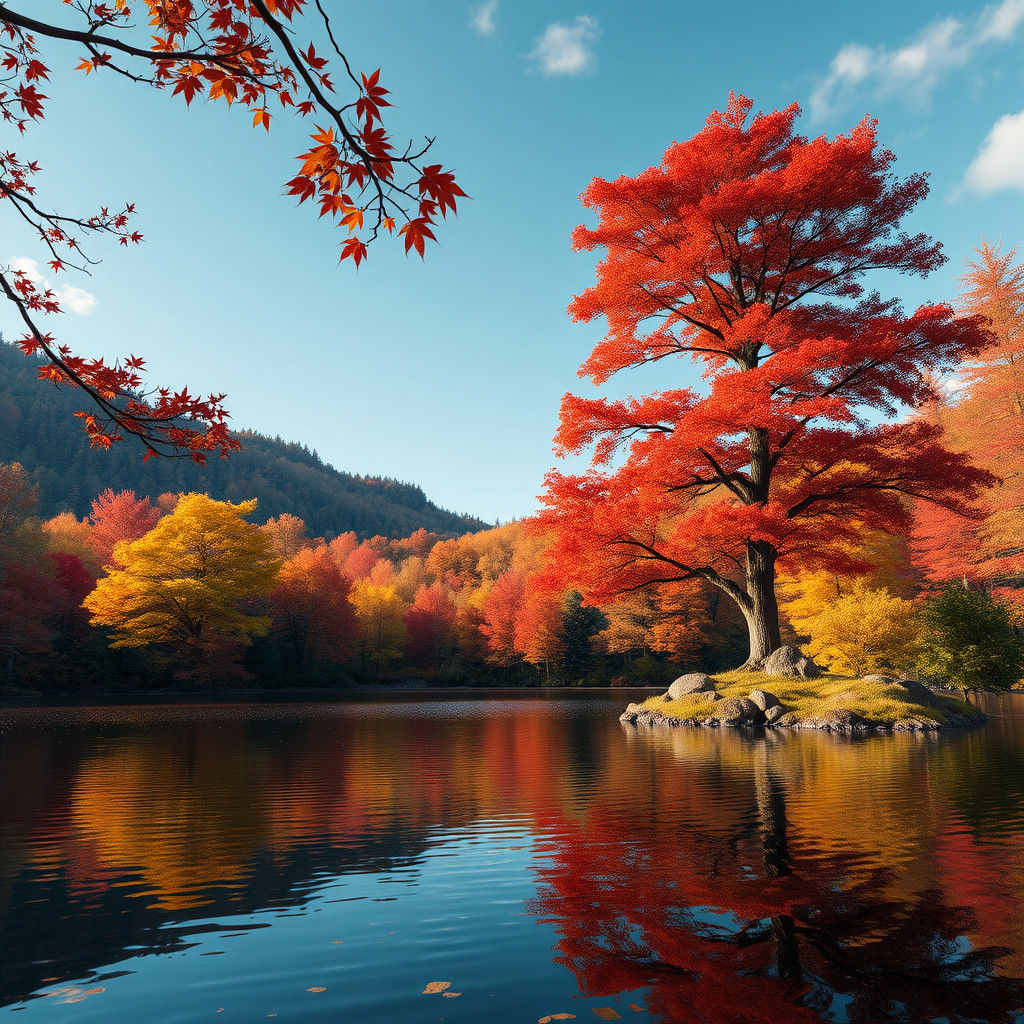 Autumn Maple Tree Reflection: Hyperrealistic HDR+ Photo