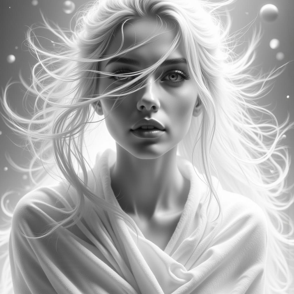 Woman in Light Vortex: Romantic Realism in Black and White