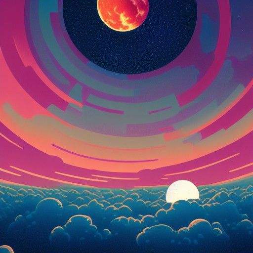 Harvest Moon Over Cosmic Cloudscape in Futuristic Style