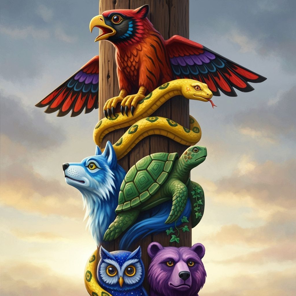Rainbow Totem Pole with Spirit Animals