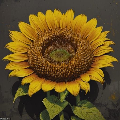 Sunflower Sprouts from Machine Gun in Street Art Style