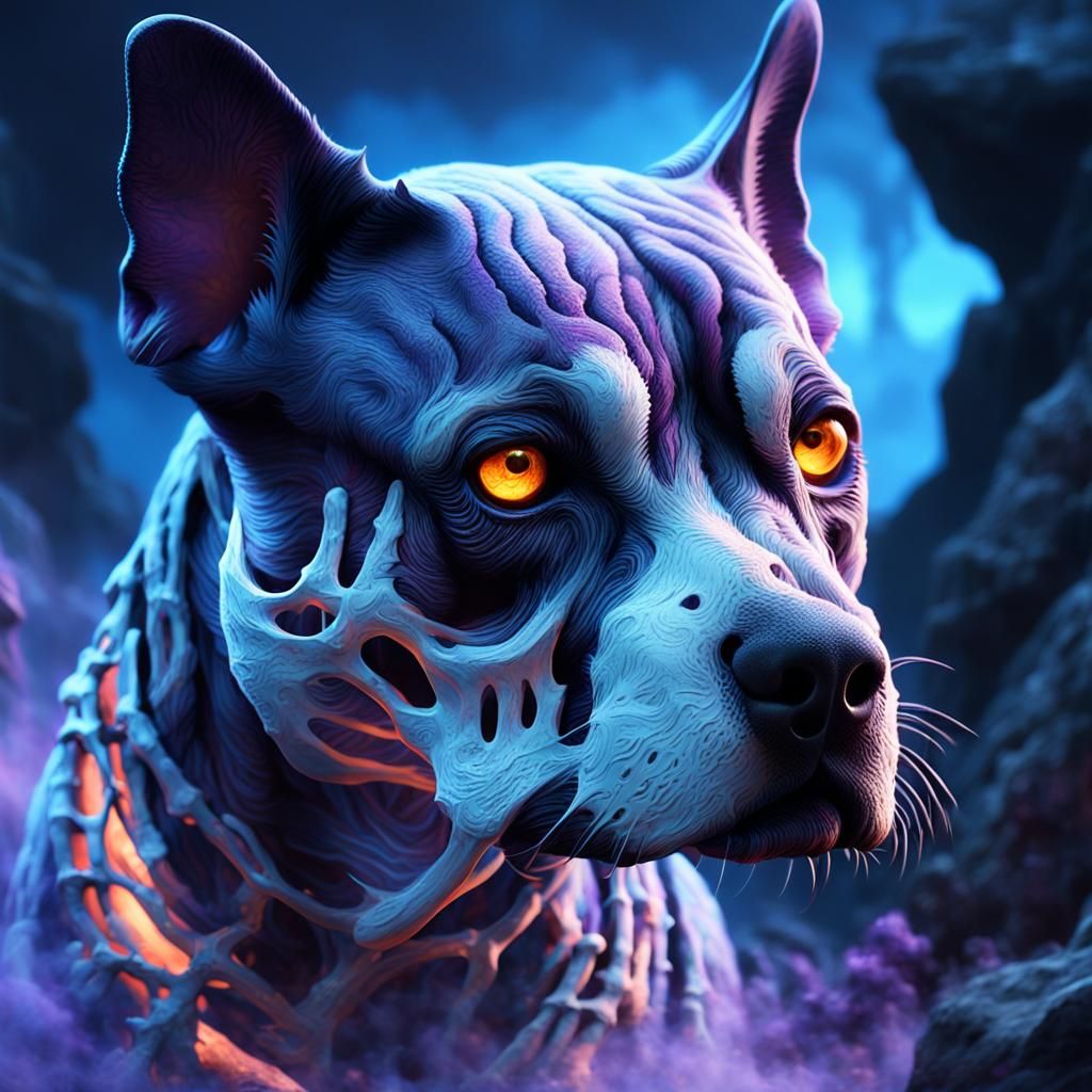 Amstaff Skull: Fantasy Art in Purple and Orange