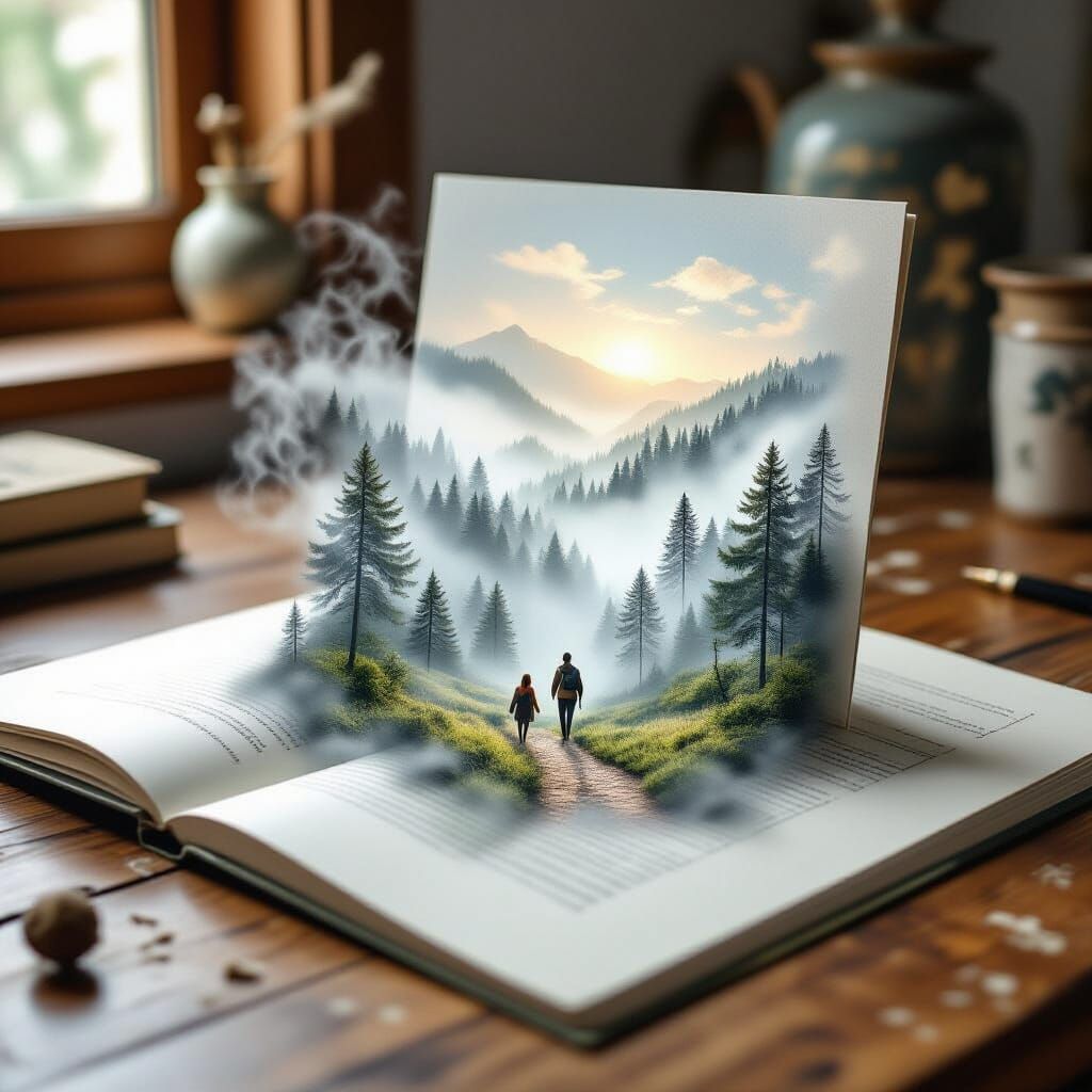 Miniature Foggy Forest Landscape Spills From Pop-Up Book