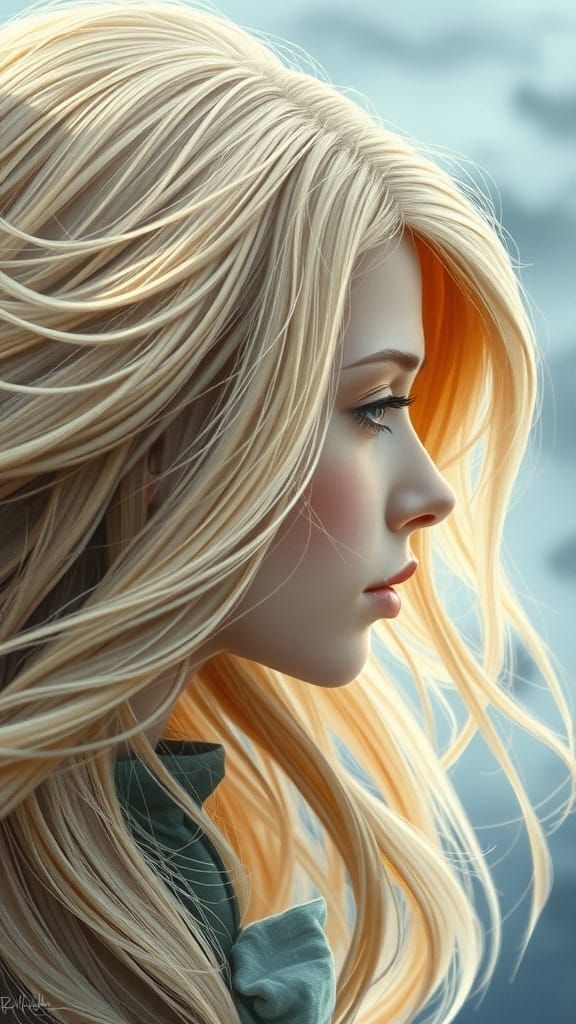 Dreamy Portrait of a Blonde Woman in Ethereal Landscape