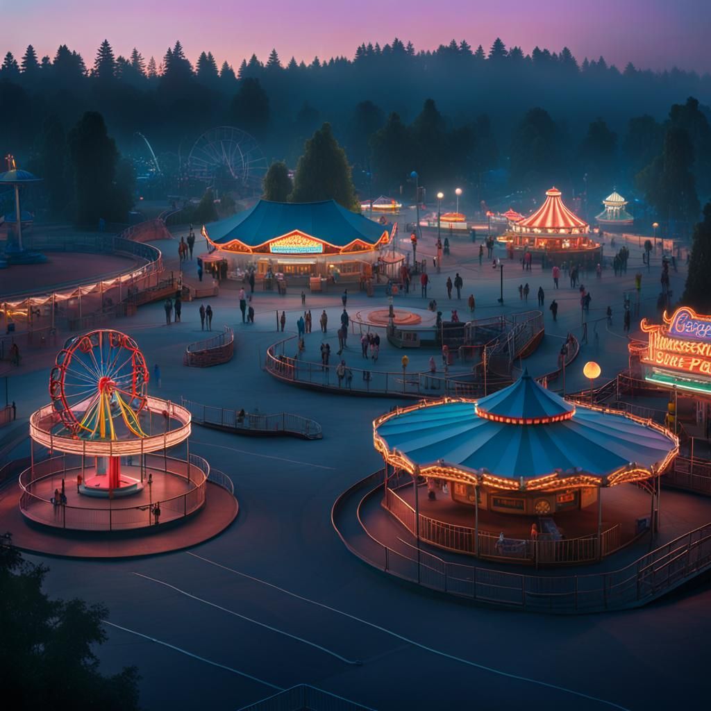 Sunset Amusement Park in Hyper-Realism Style