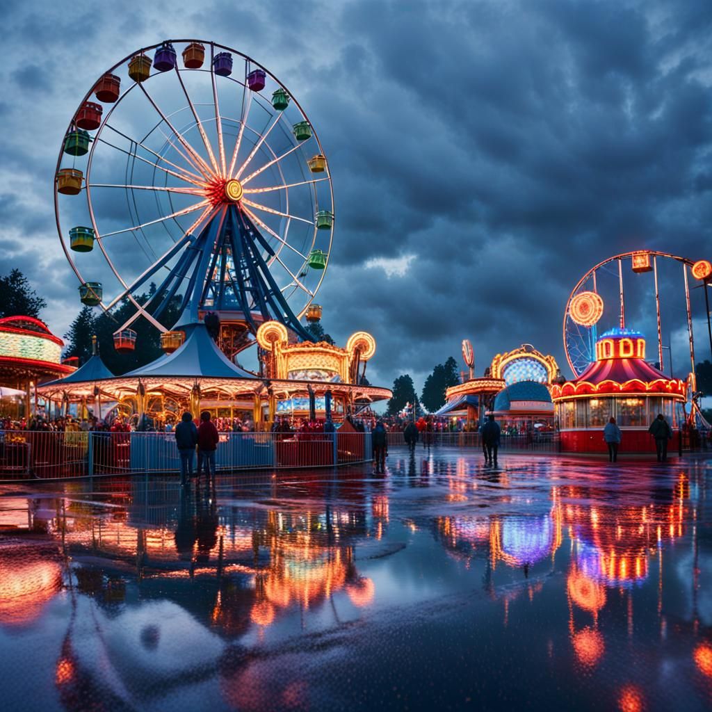 Amusement Park at Dusk: Cinematic HDR Photography