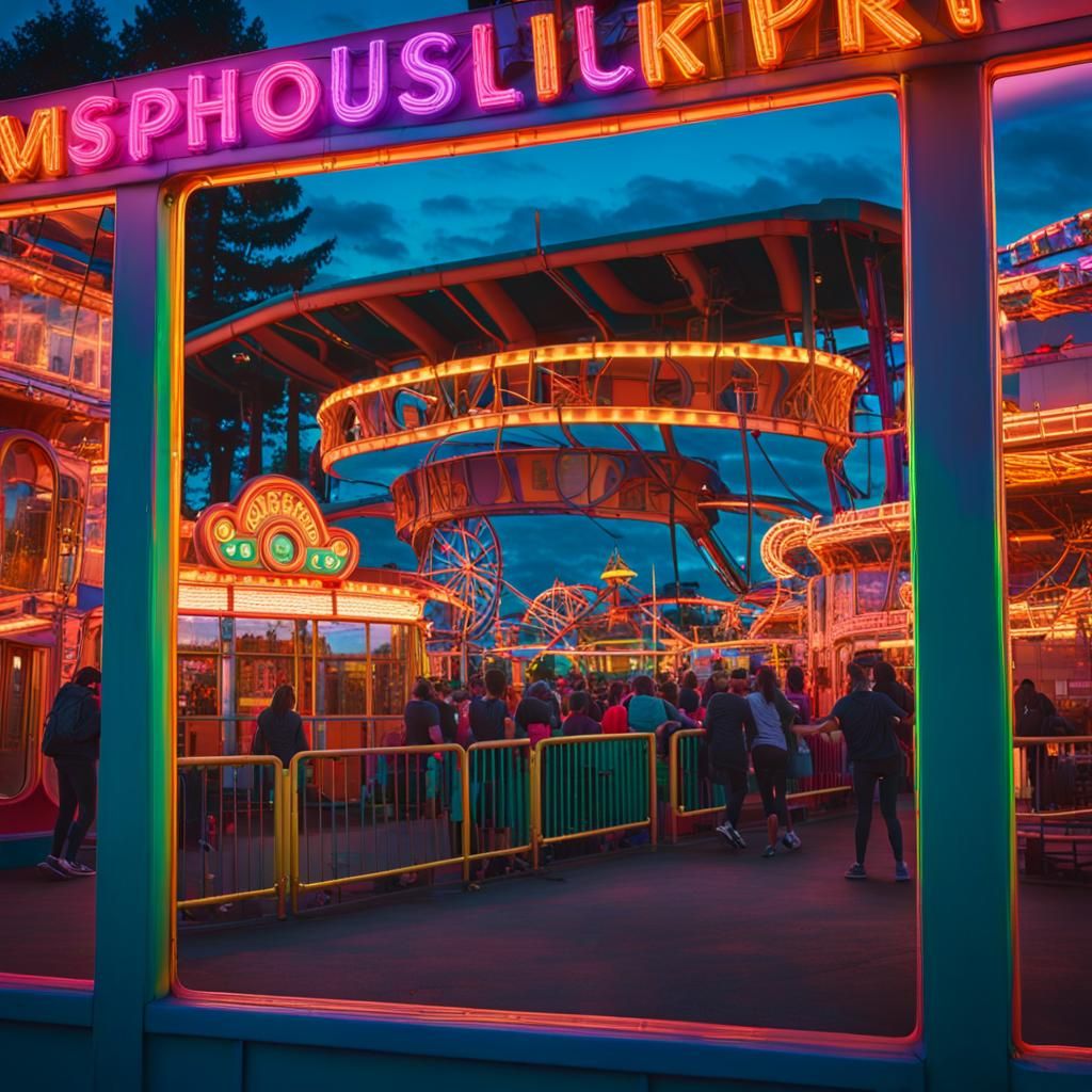 Amusement Park at Dusk in Cinematic Style
