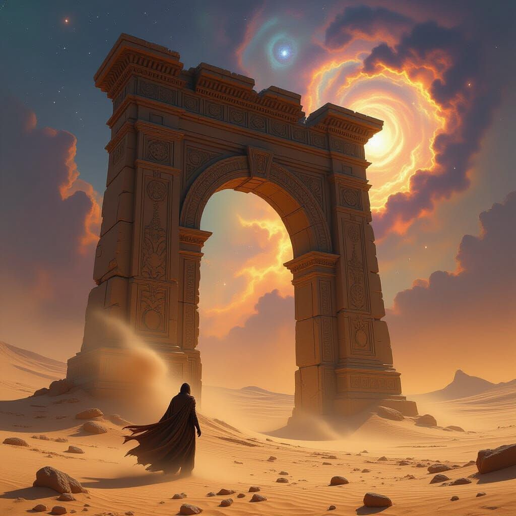 Arcane Archway in Windswept Desert Landscape
