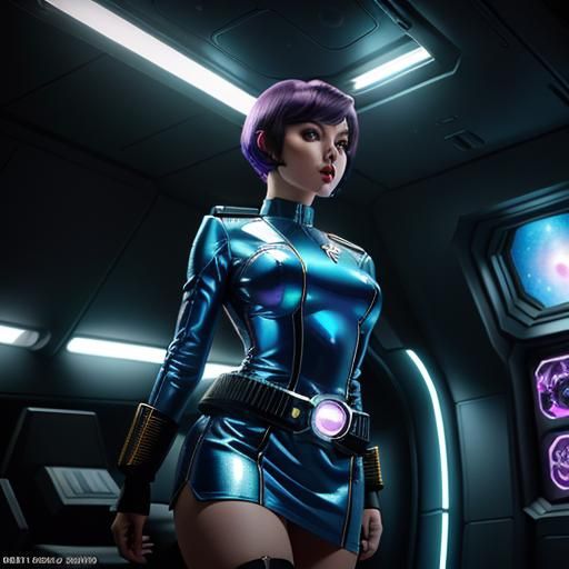 Space Alien Pinup in Retrofuturistic Sci-Fi Style