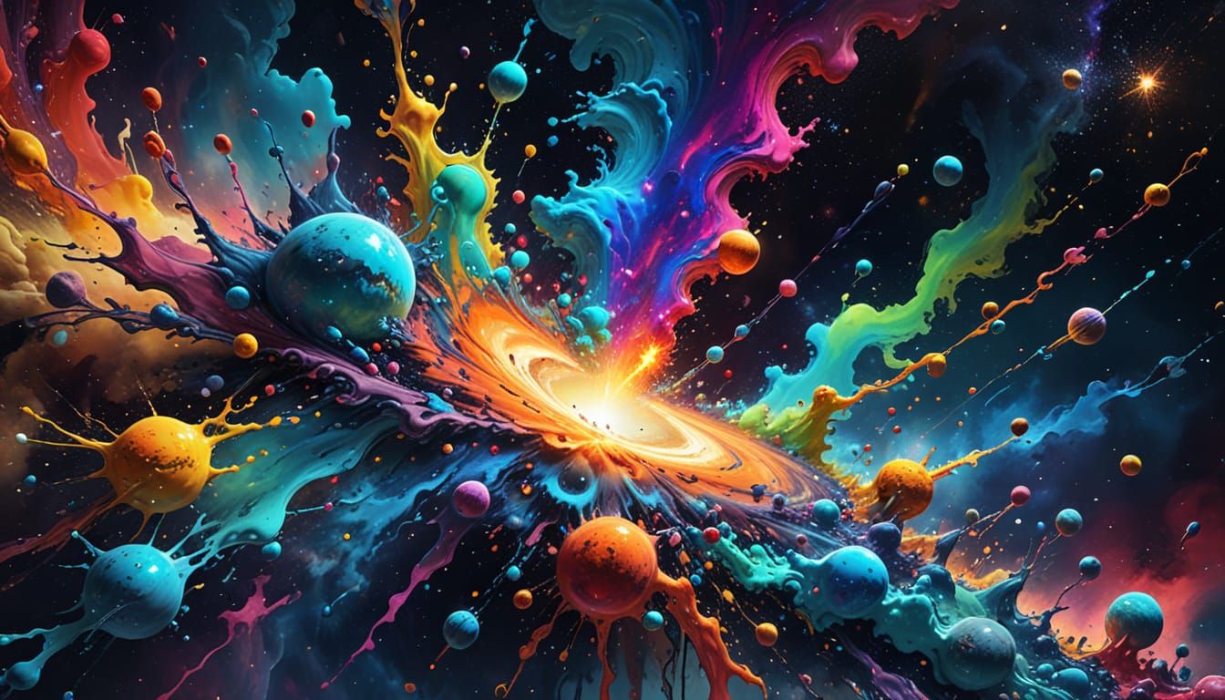 Vibrant Cosmic Liquid Planet Splash Art
