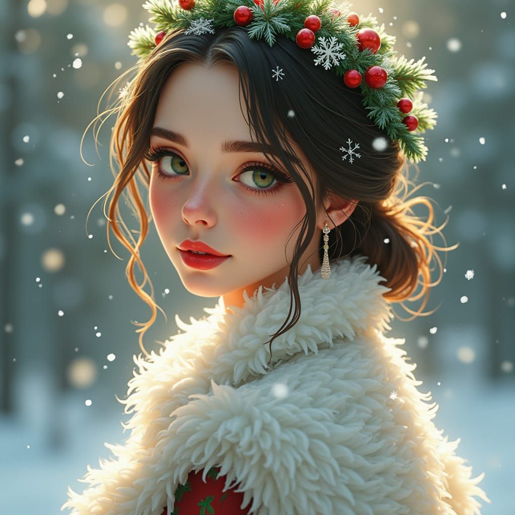 Elegant Anthropomorphic Lioness in Winter Regalia