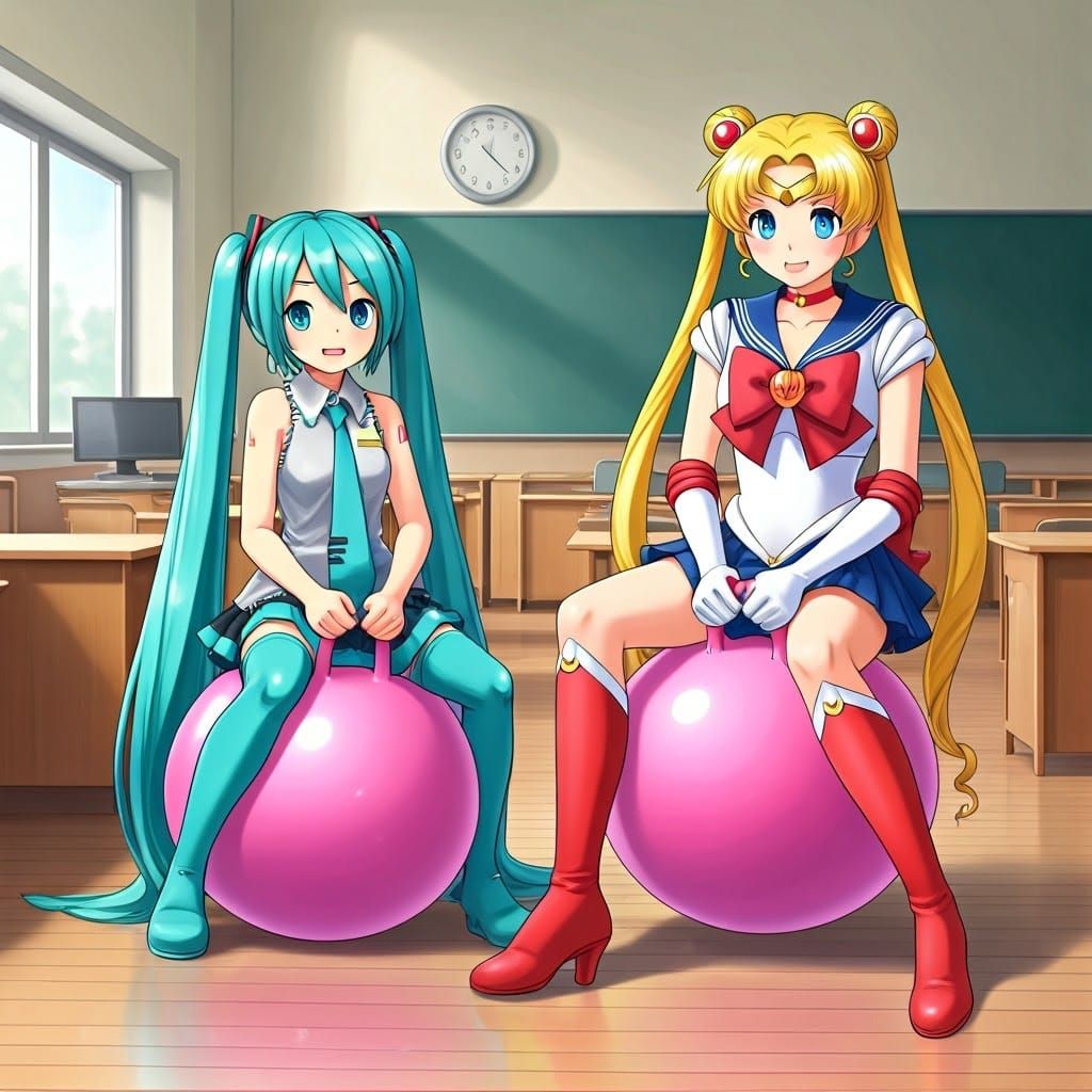 Hatsune Miku and Sailor Moon on Hopper Balls