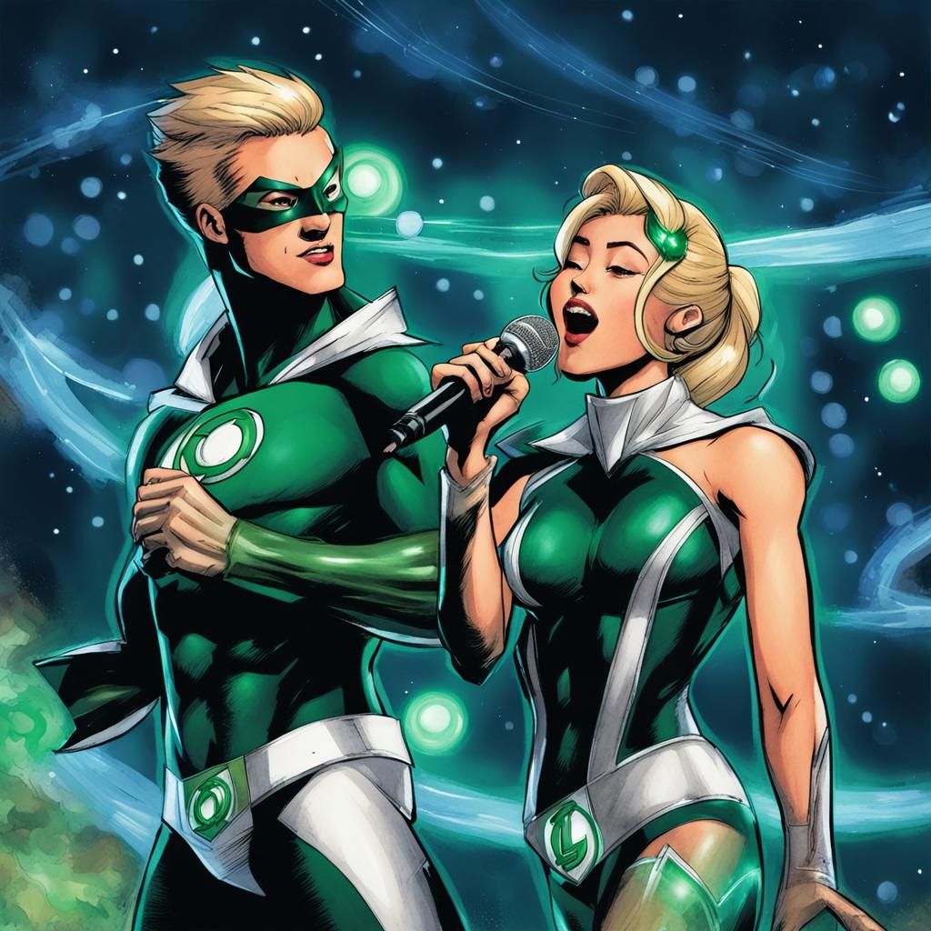 Green Lanterns' Karaoke in Comic Book Style